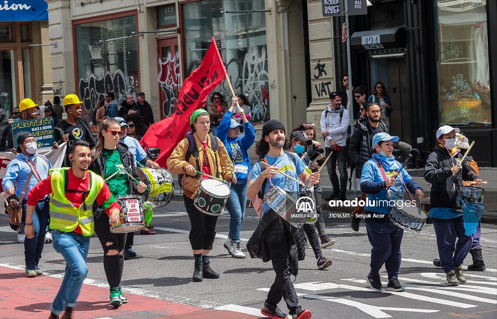 Workers march on May Day in New York City