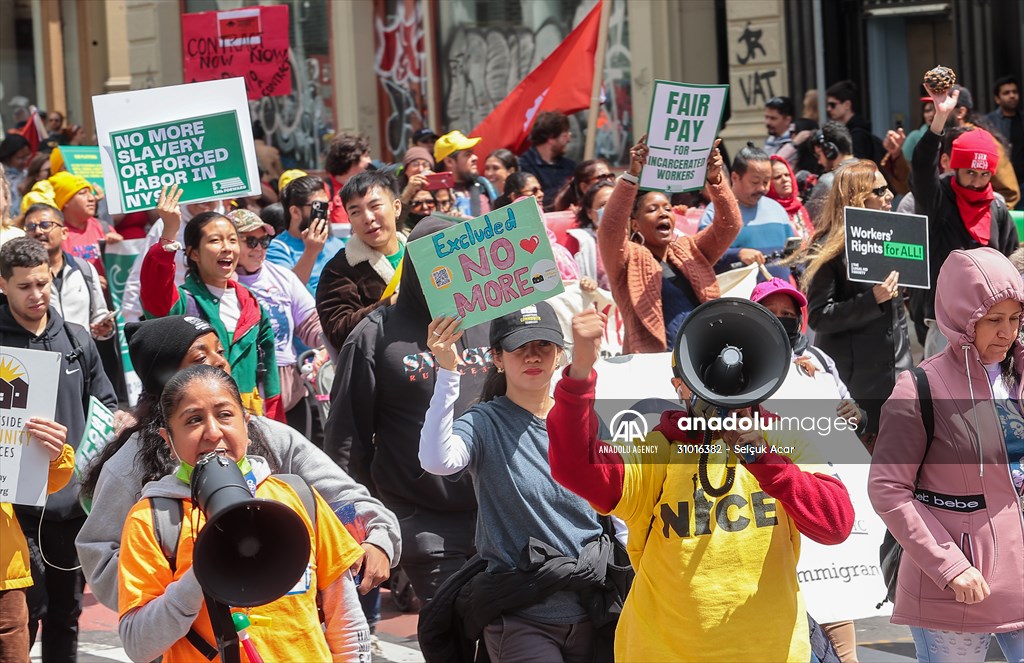 Workers march on May Day in New York City