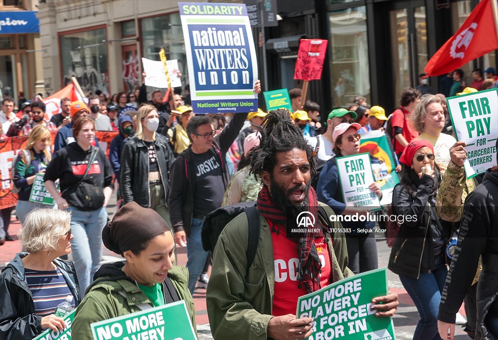 Workers march on May Day in New York City