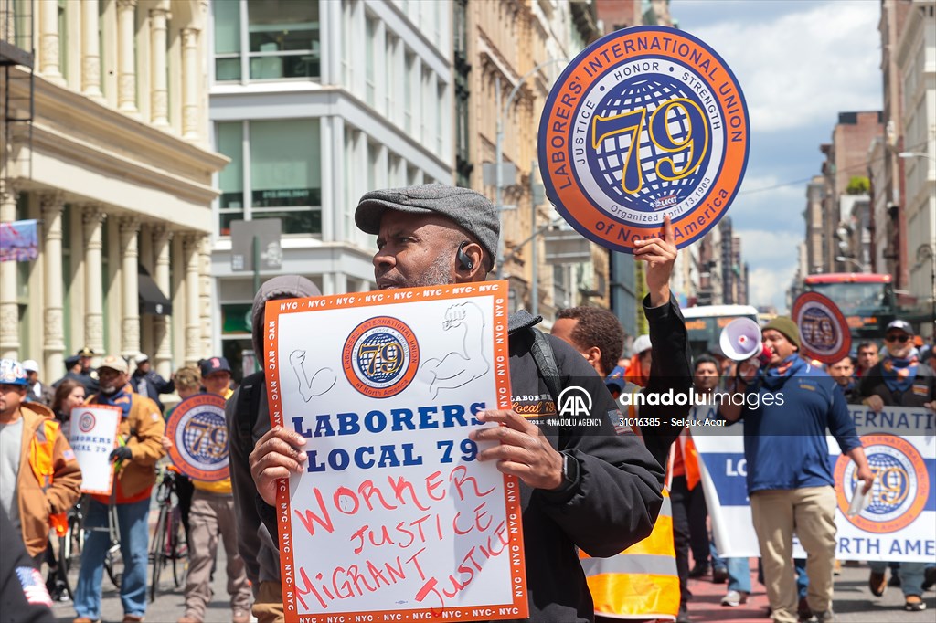 Workers march on May Day in New York City