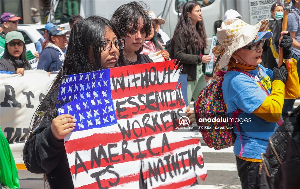 Workers march on May Day in New York City