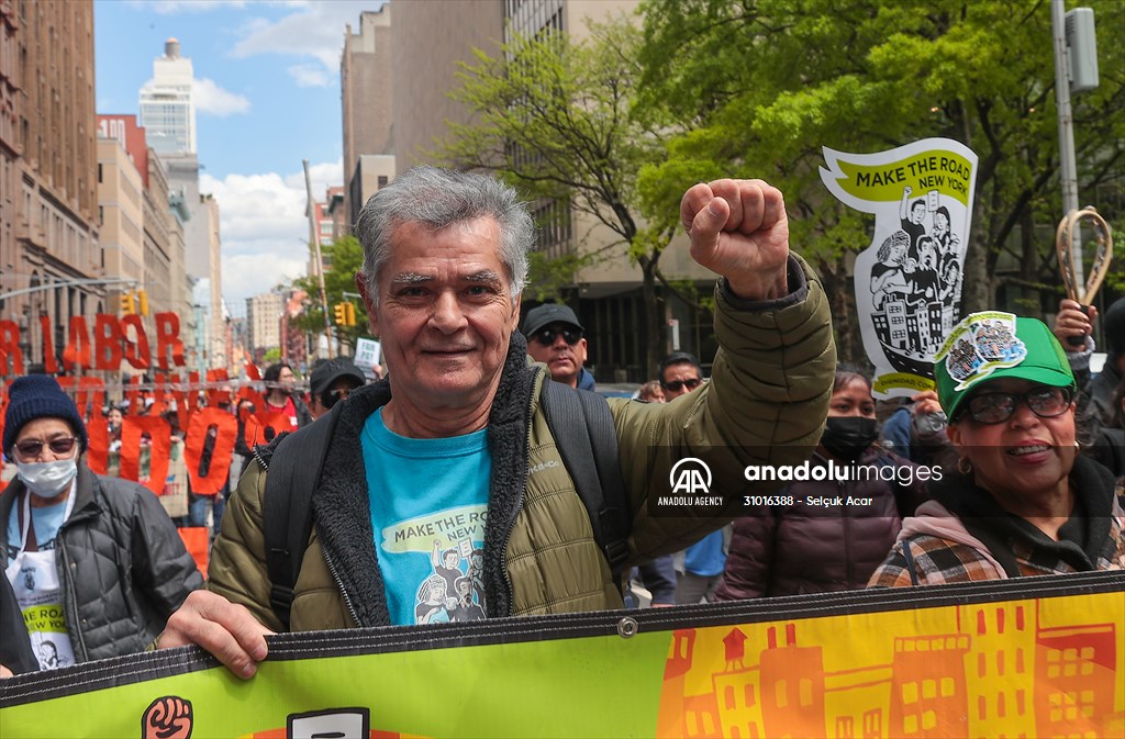 Workers march on May Day in New York City