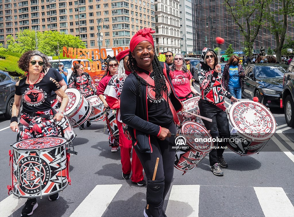 Workers march on May Day in New York City