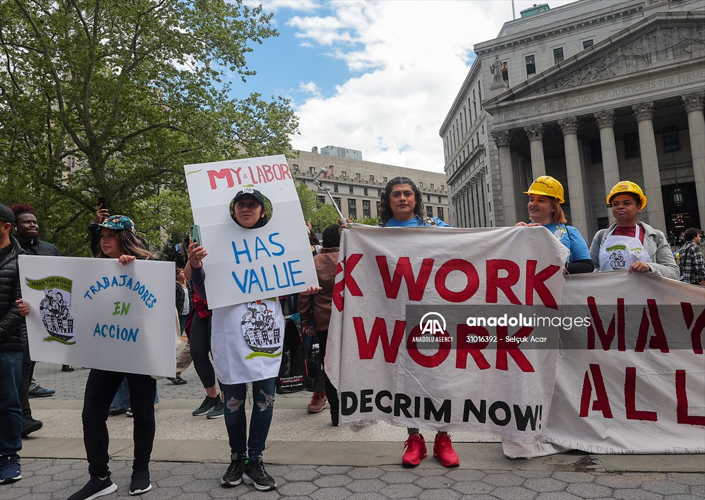 Workers march on May Day in New York City
