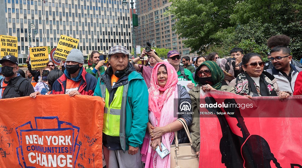Workers march on May Day in New York City