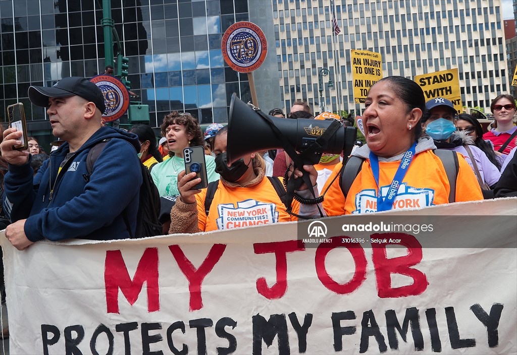 Workers march on May Day in New York City