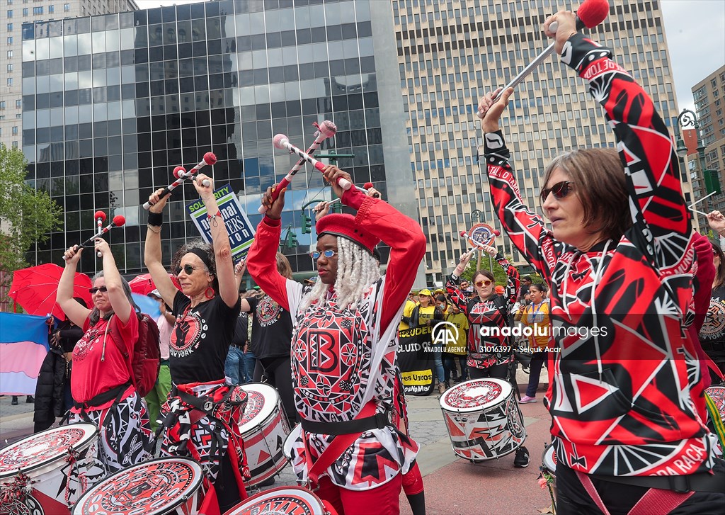 Workers march on May Day in New York City