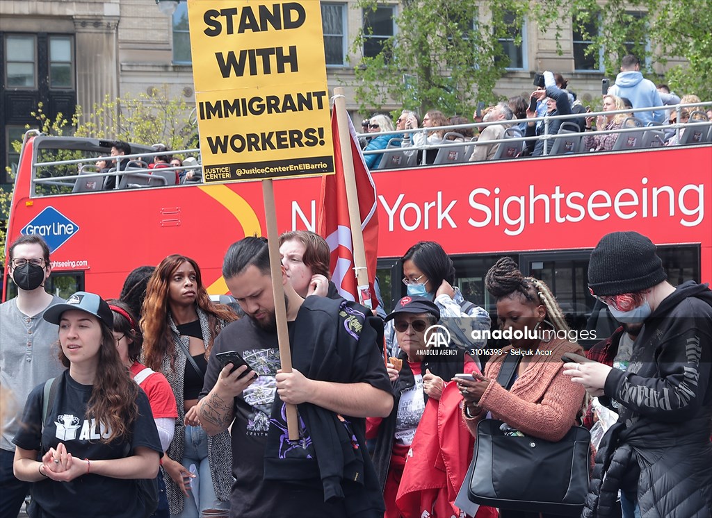 Workers march on May Day in New York City