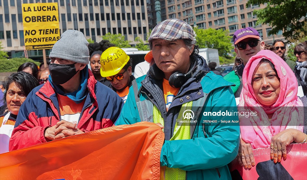 Workers march on May Day in New York City