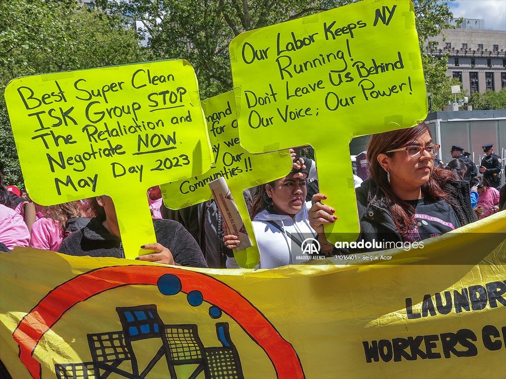 Workers march on May Day in New York City