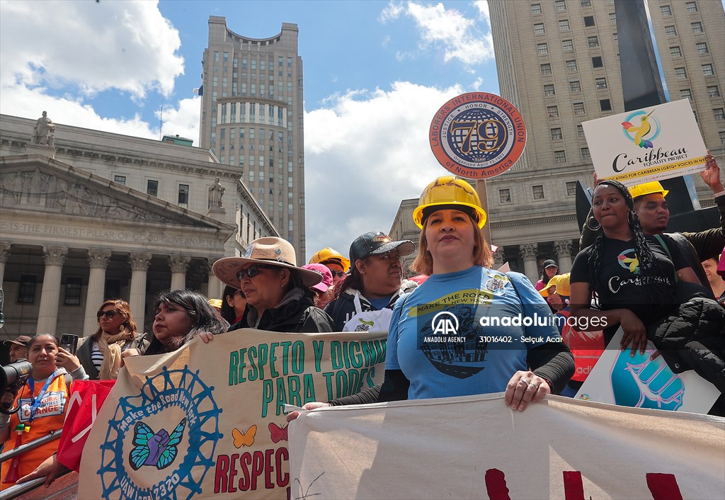 Workers march on May Day in New York City