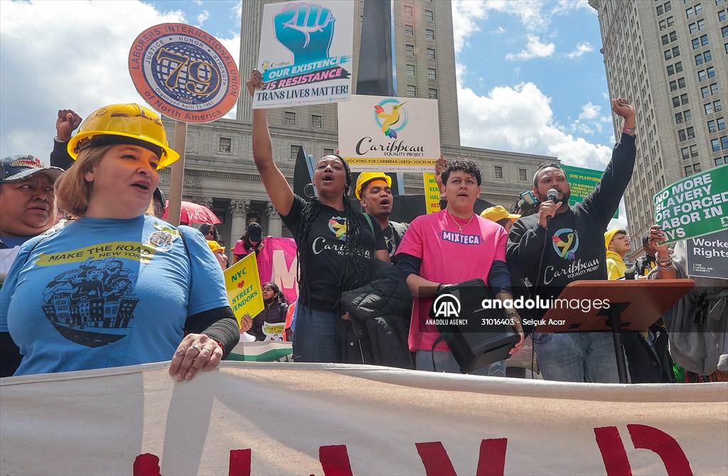 Workers march on May Day in New York City