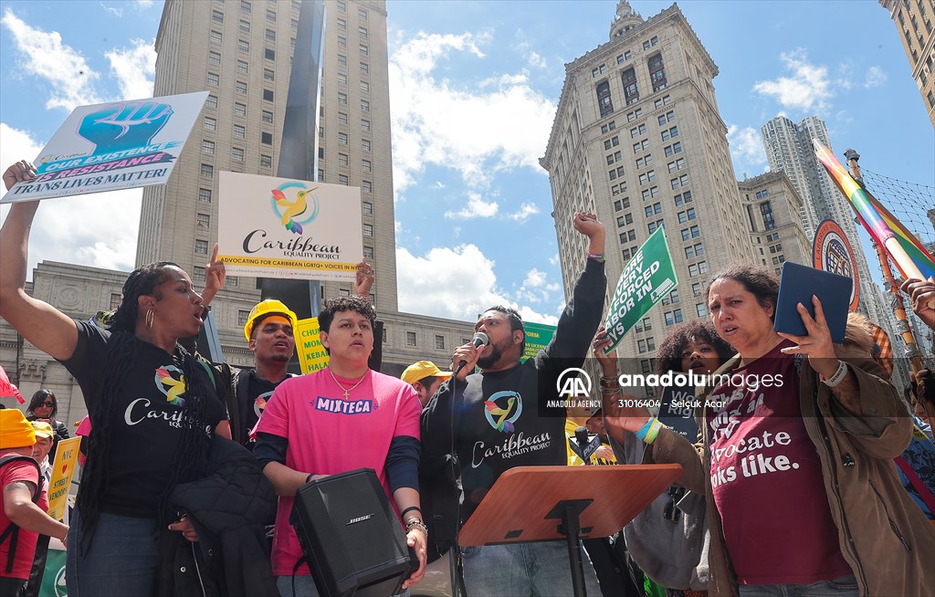 Workers march on May Day in New York City