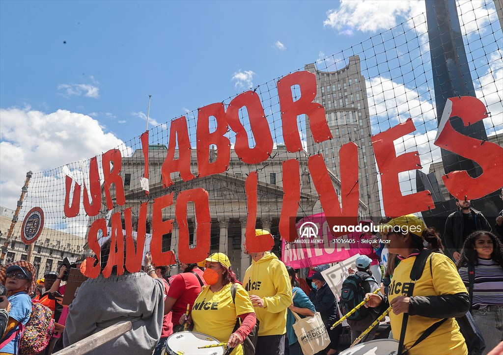 Workers march on May Day in New York City
