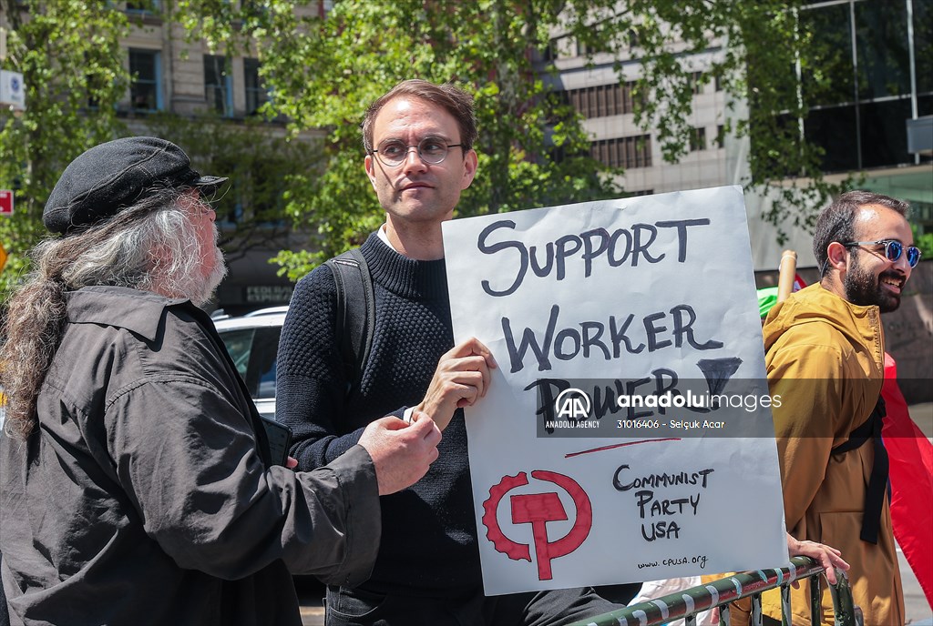Workers march on May Day in New York City