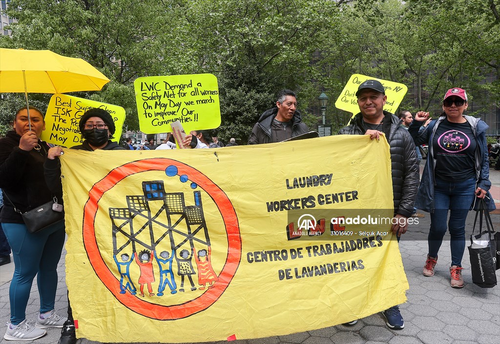 Workers march on May Day in New York City