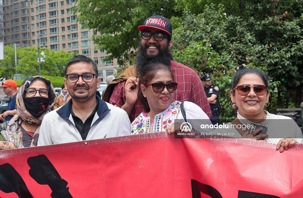 Workers march on May Day in New York City