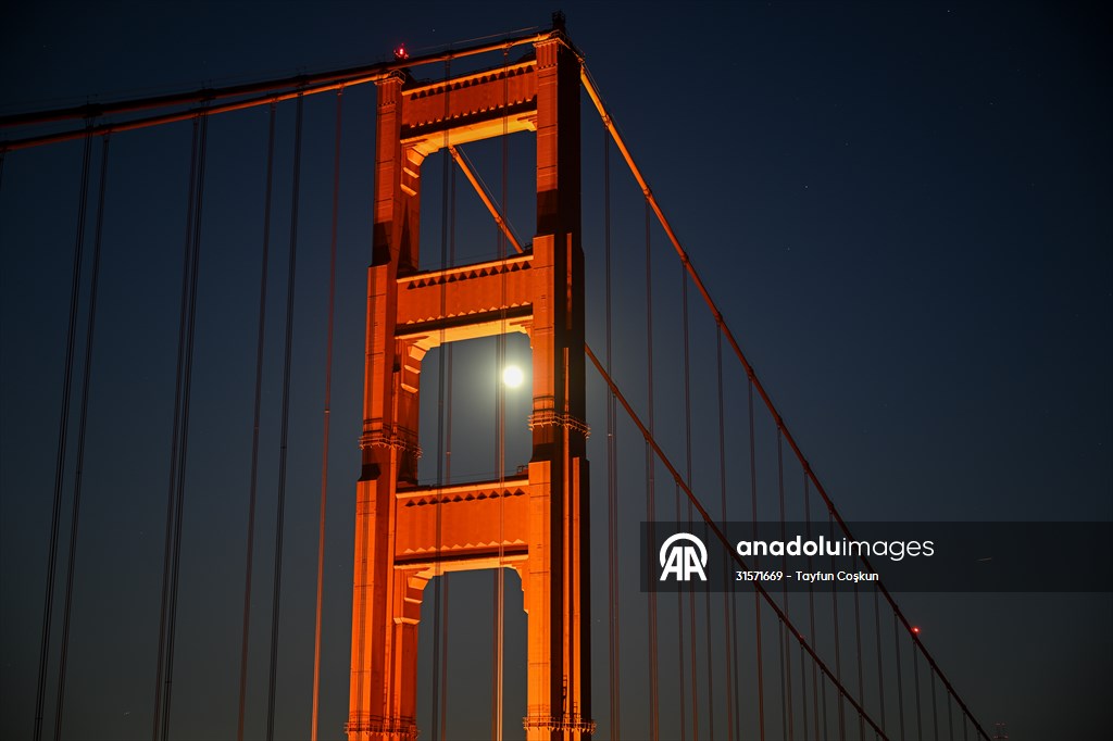 Full Moon rises over Golden Gate Bridge of San Francisco
