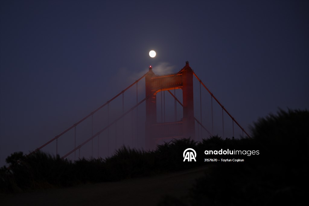 Full Moon rises over Golden Gate Bridge of San Francisco