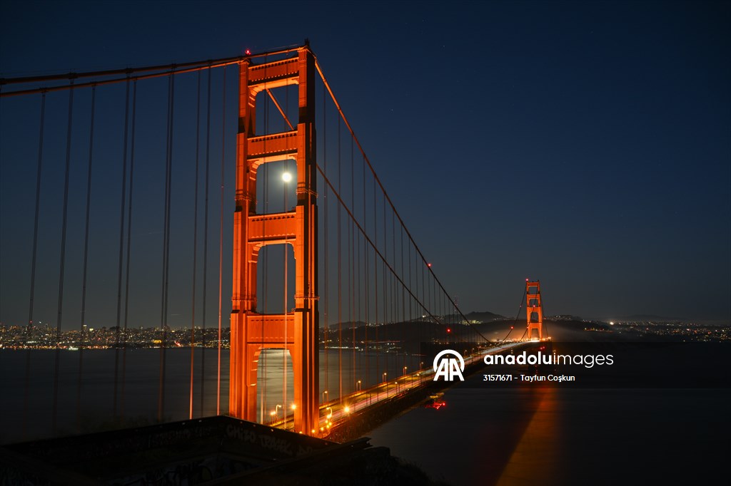 Full Moon rises over Golden Gate Bridge of San Francisco