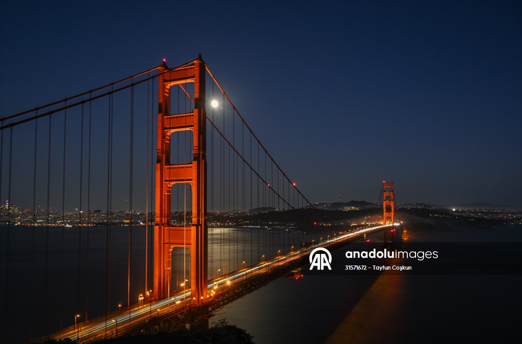Full Moon rises over Golden Gate Bridge of San Francisco