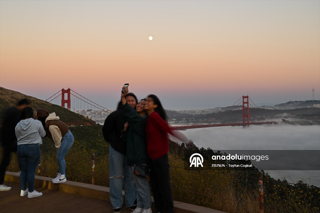 Full Moon rises over Golden Gate Bridge of San Francisco