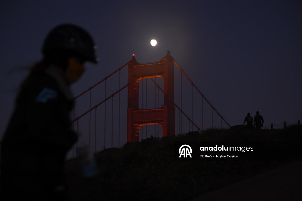 Full Moon rises over Golden Gate Bridge of San Francisco