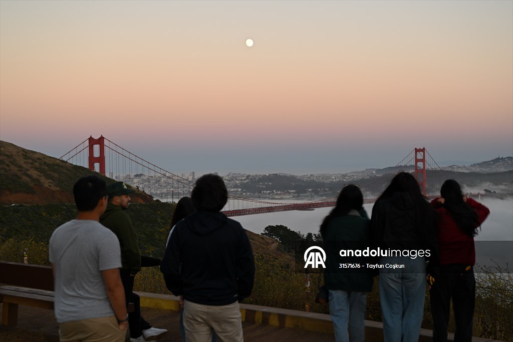 Full Moon rises over Golden Gate Bridge of San Francisco