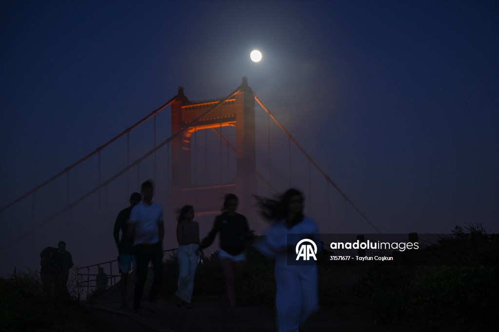 Full Moon rises over Golden Gate Bridge of San Francisco