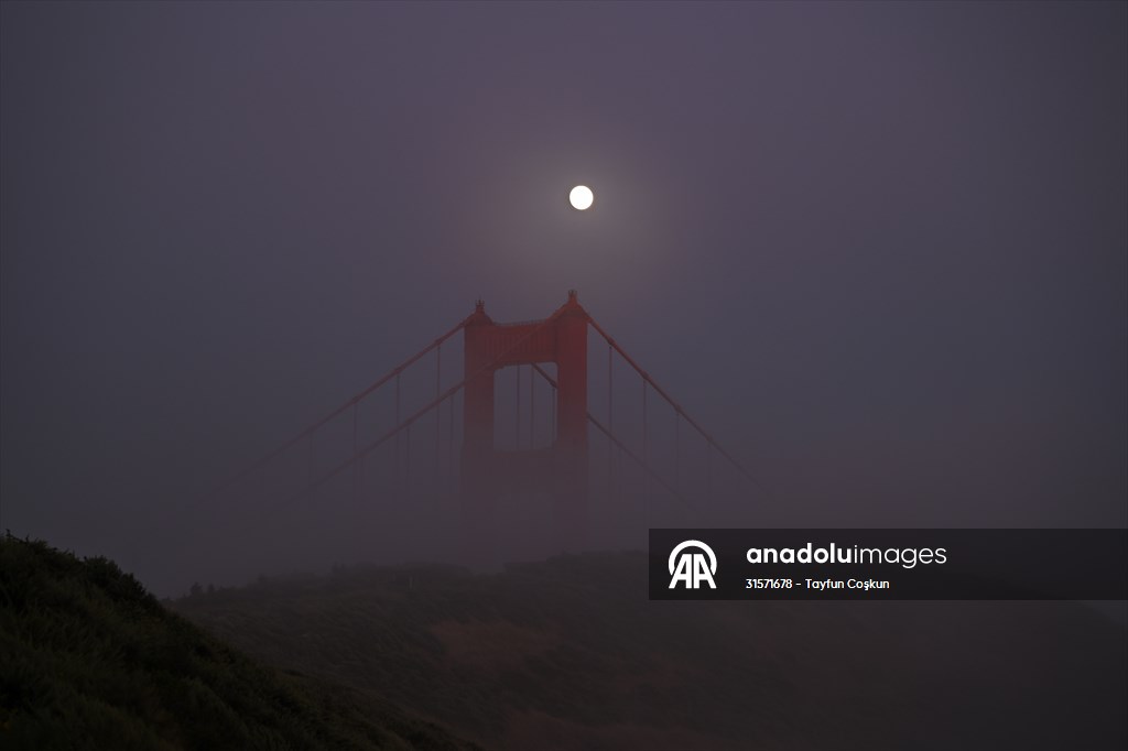 Full Moon rises over Golden Gate Bridge of San Francisco