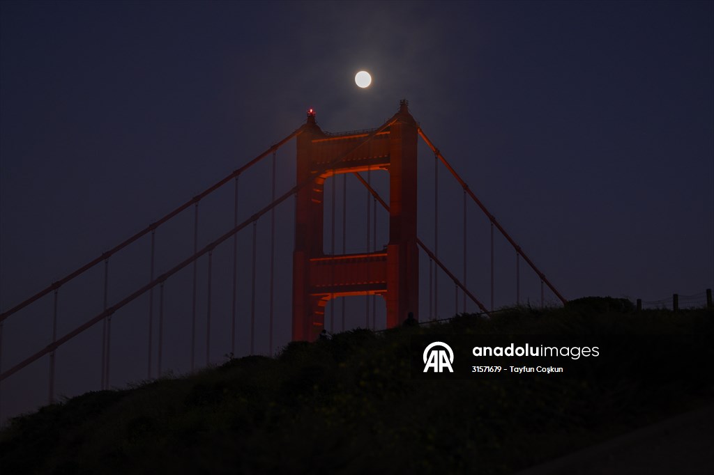 Full Moon rises over Golden Gate Bridge of San Francisco