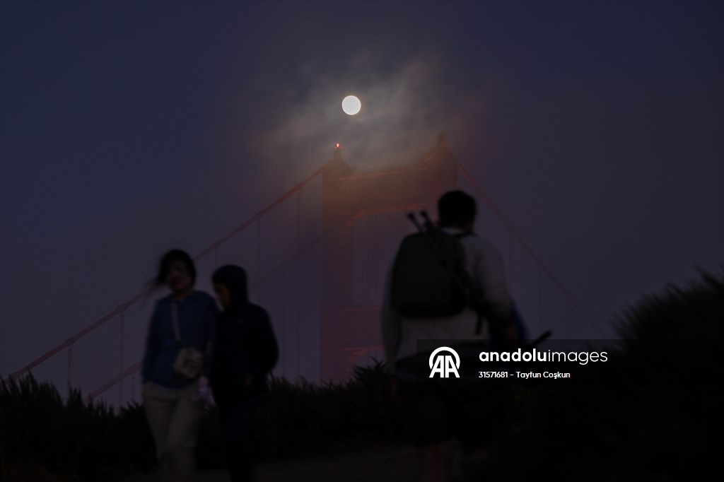 Full Moon rises over Golden Gate Bridge of San Francisco