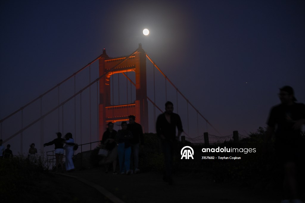 Full Moon rises over Golden Gate Bridge of San Francisco