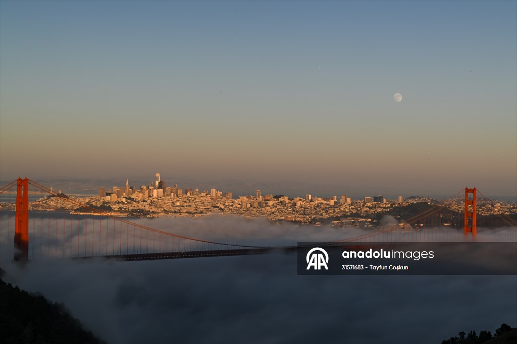 Full Moon rises over Golden Gate Bridge of San Francisco