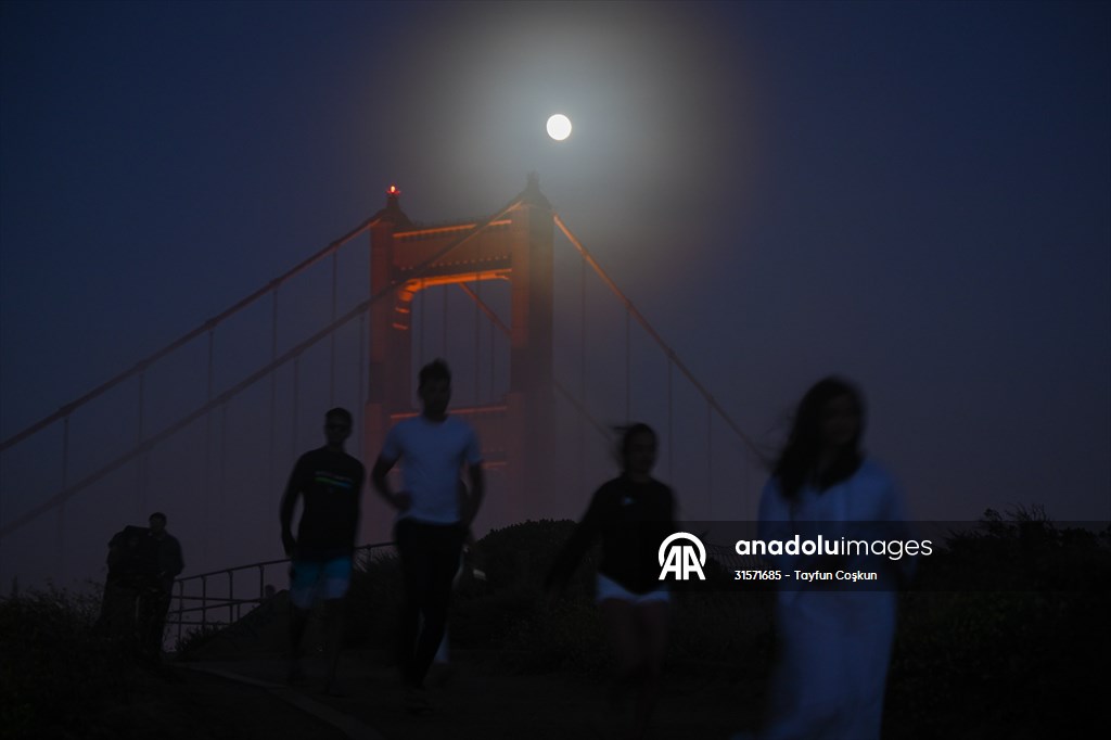 Full Moon rises over Golden Gate Bridge of San Francisco