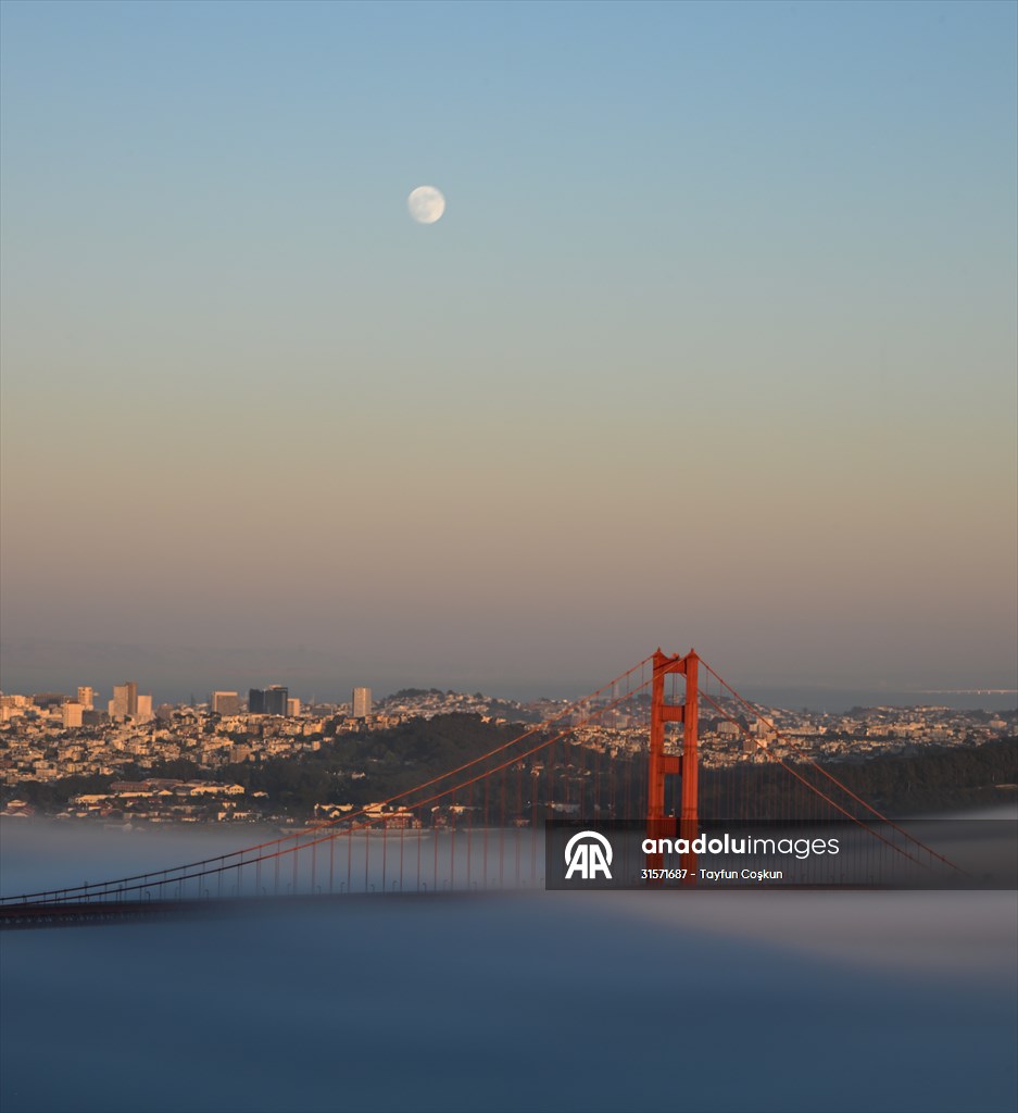 Full Moon rises over Golden Gate Bridge of San Francisco