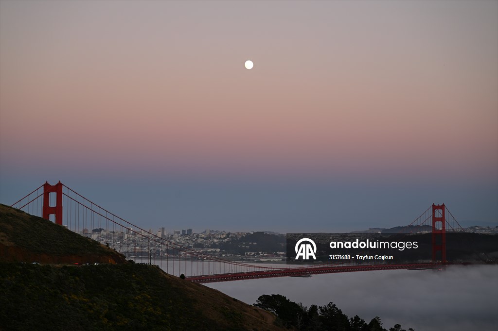 Full Moon rises over Golden Gate Bridge of San Francisco