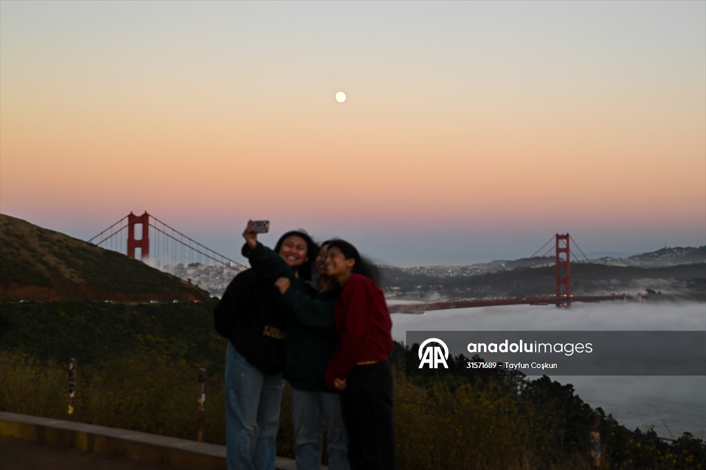 Full Moon rises over Golden Gate Bridge of San Francisco