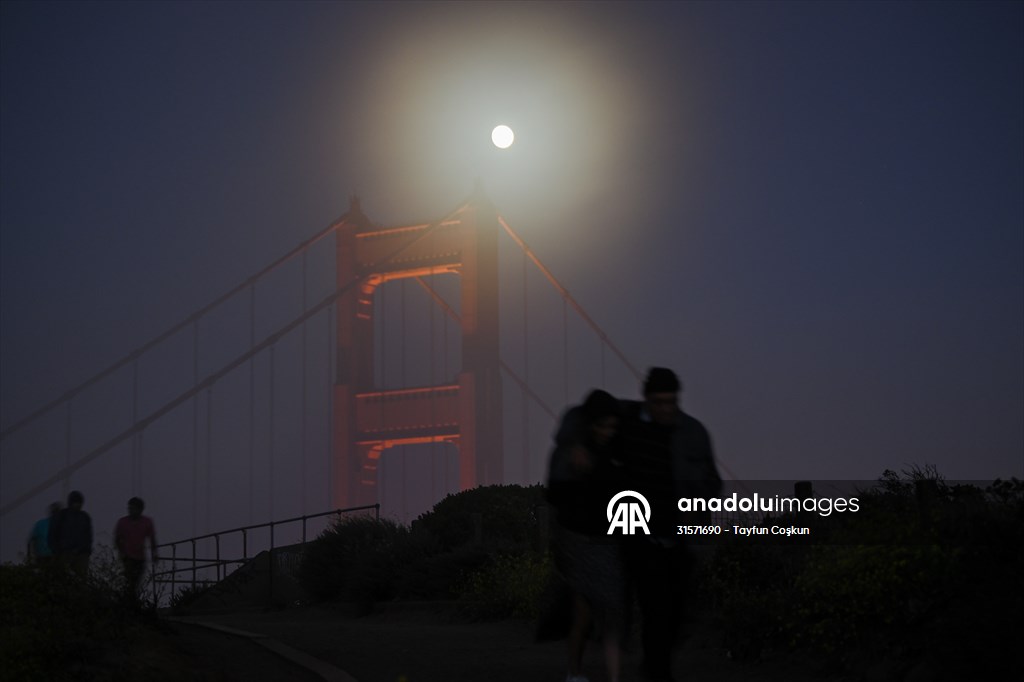 Full Moon rises over Golden Gate Bridge of San Francisco