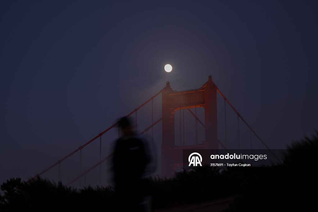 Full Moon rises over Golden Gate Bridge of San Francisco
