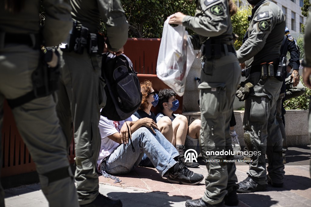 Israeli demonstrators demand Berlin administration cut arms exports to Israel in Tel Aviv