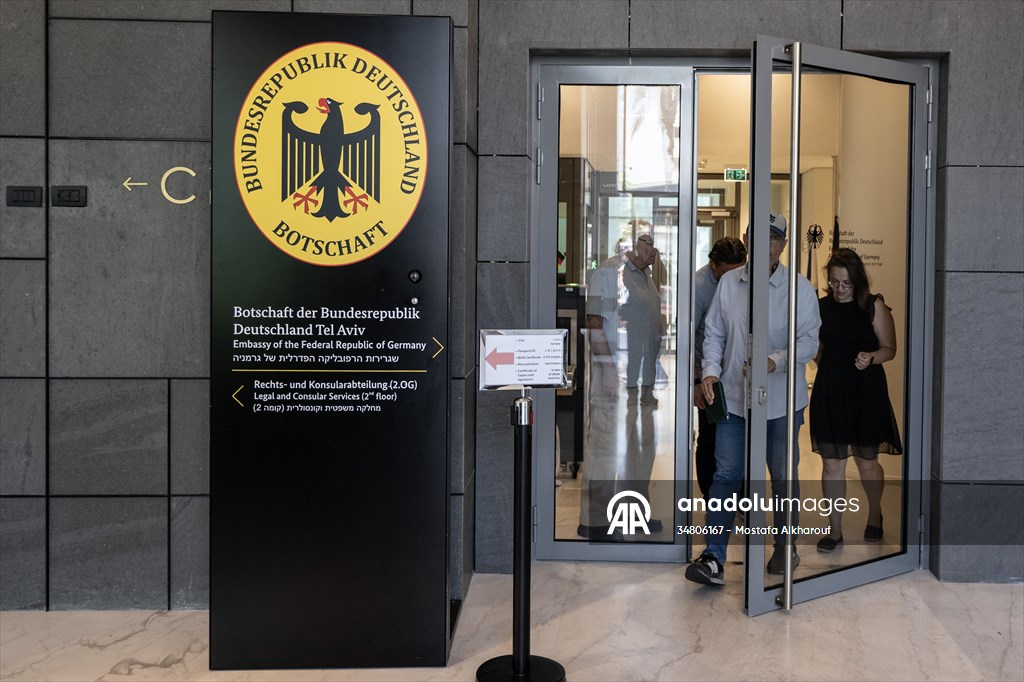 Israeli demonstrators demand Berlin administration cut arms exports to Israel in Tel Aviv