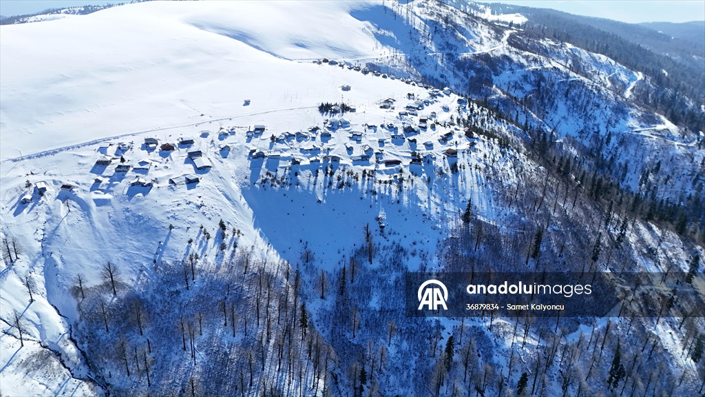 Kardüz Yaylası'ndaki kış manzaraları havadan görüntülendi