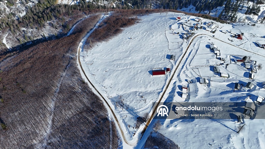 Kardüz Yaylası'ndaki kış manzaraları havadan görüntülendi