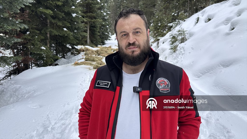Kastamonu'da karlı yolları yaban hayvanları için aşıp doğaya yem bıraktılar