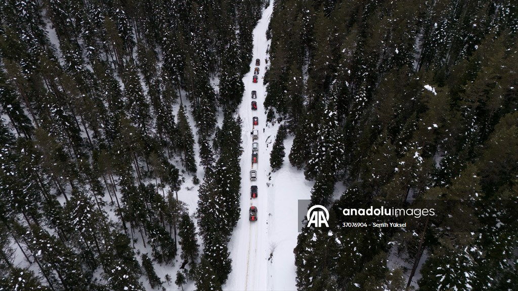 Kastamonu'da karlı yolları yaban hayvanları için aşıp doğaya yem bıraktılar