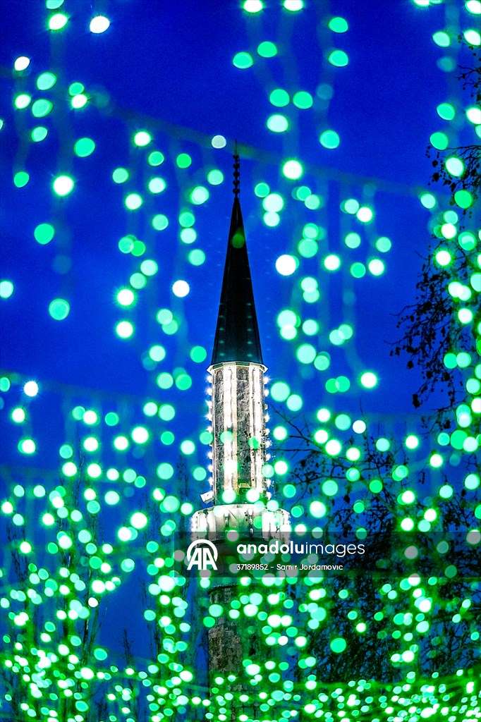 Historical Bazaar in Sarajevo was decorated with star and moon decorations for Ramadan