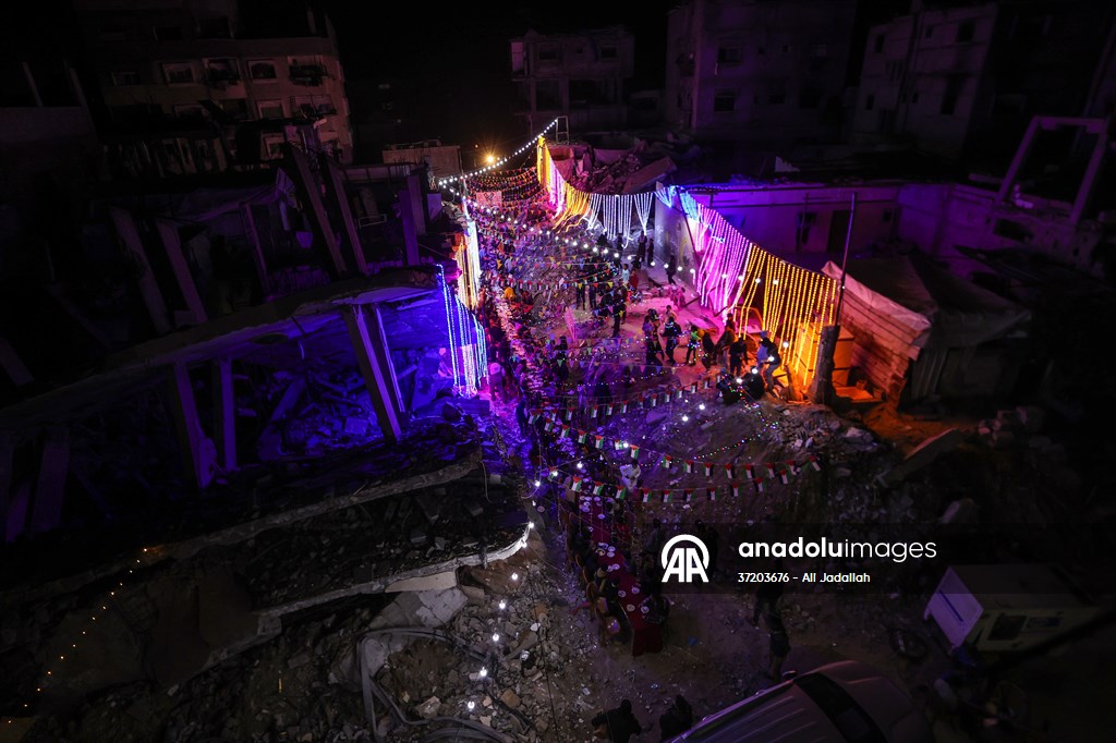 First sahur meal among the collapsed houses in Khan Yunis