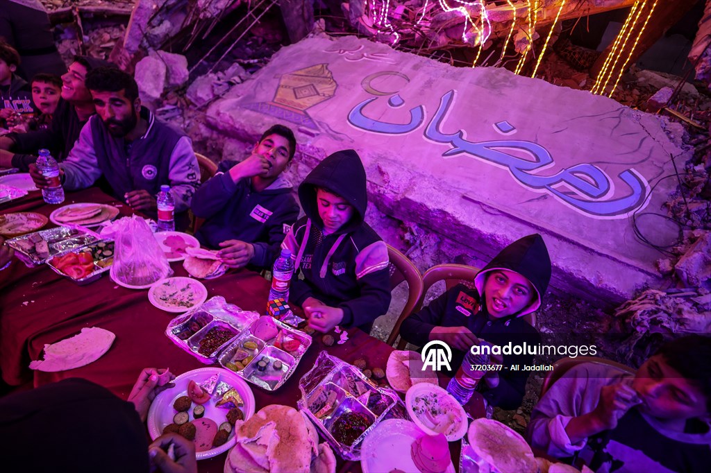 First sahur meal among the collapsed houses in Khan Yunis