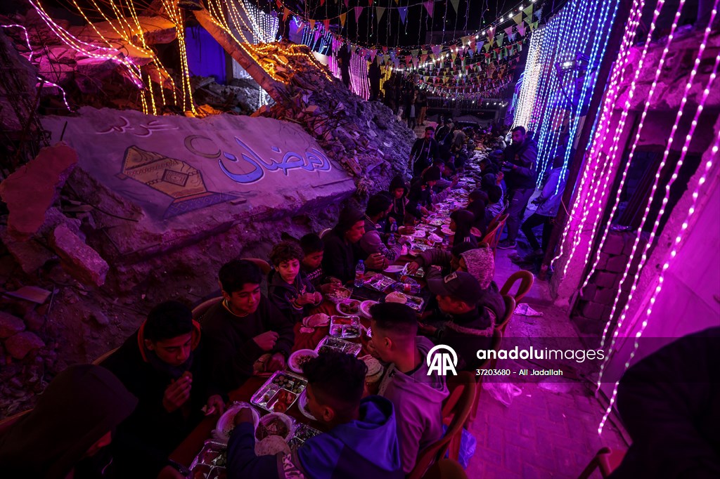 First sahur meal among the collapsed houses in Khan Yunis
